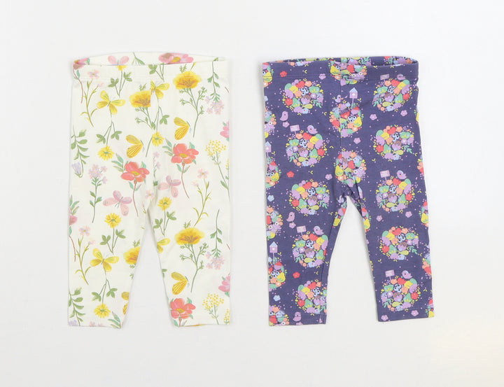 TU Girls Multicoloured Floral Cotton Jogger Trousers Size 3-6 Months Pullover - 2 Pack Leggings