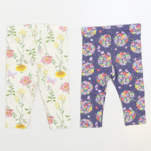 TU Girls Multicoloured Floral Cotton Jogger Trousers Size 3-6 Months Pullover - 2 Pack Leggings