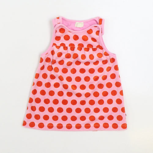 Me Too Girls Pink Polka Dot Cotton Trapeze & Swing Size 6-9 Months Round Neck Button
