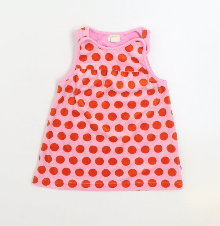 Me Too Girls Pink Polka Dot Cotton Trapeze & Swing Size 6-9 Months Round Neck Button