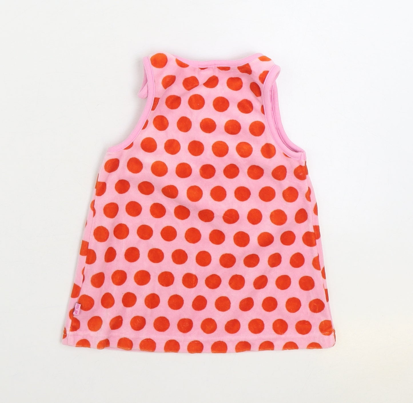 Me Too Girls Pink Polka Dot Cotton Trapeze & Swing Size 6-9 Months Round Neck Button