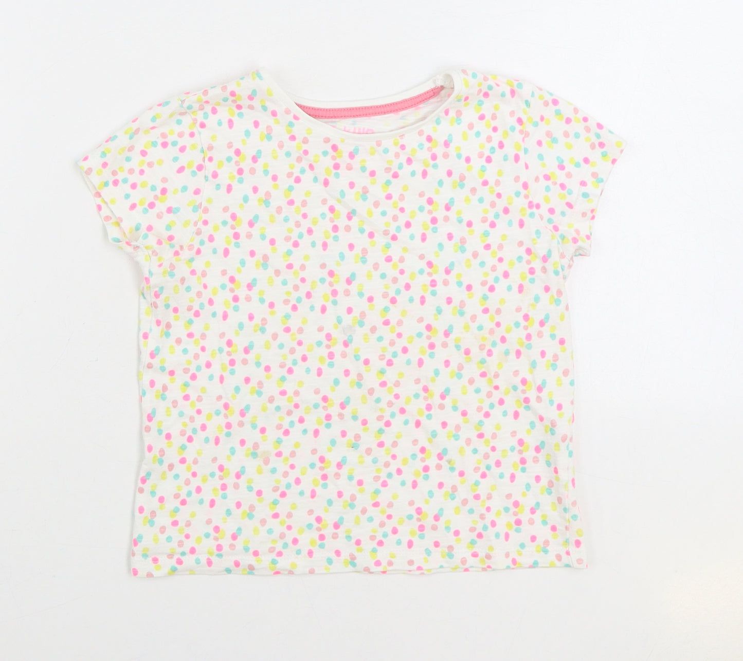 F&F Girls Multicoloured Geometric 100% Cotton Basic T-Shirt Size 4-5 Years Round Neck Pullover