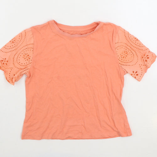 NEXT Girls Orange 100% Cotton Basic T-Shirt Size 6 Years Round Neck Pullover