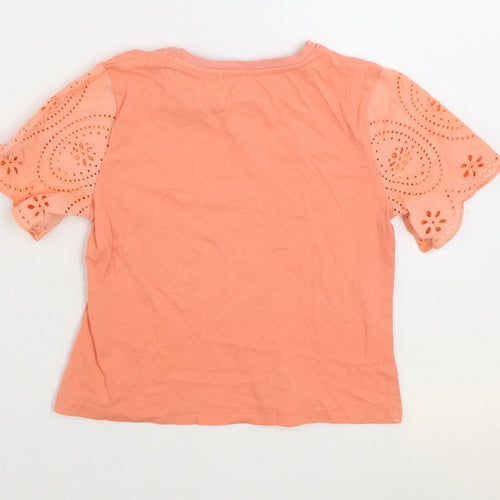 NEXT Girls Orange 100% Cotton Basic T-Shirt Size 6 Years Round Neck Pullover