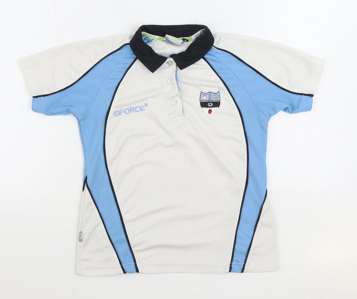 GForce Boys White Polyester Basic Polo Size 9-10 Years Collared Button
