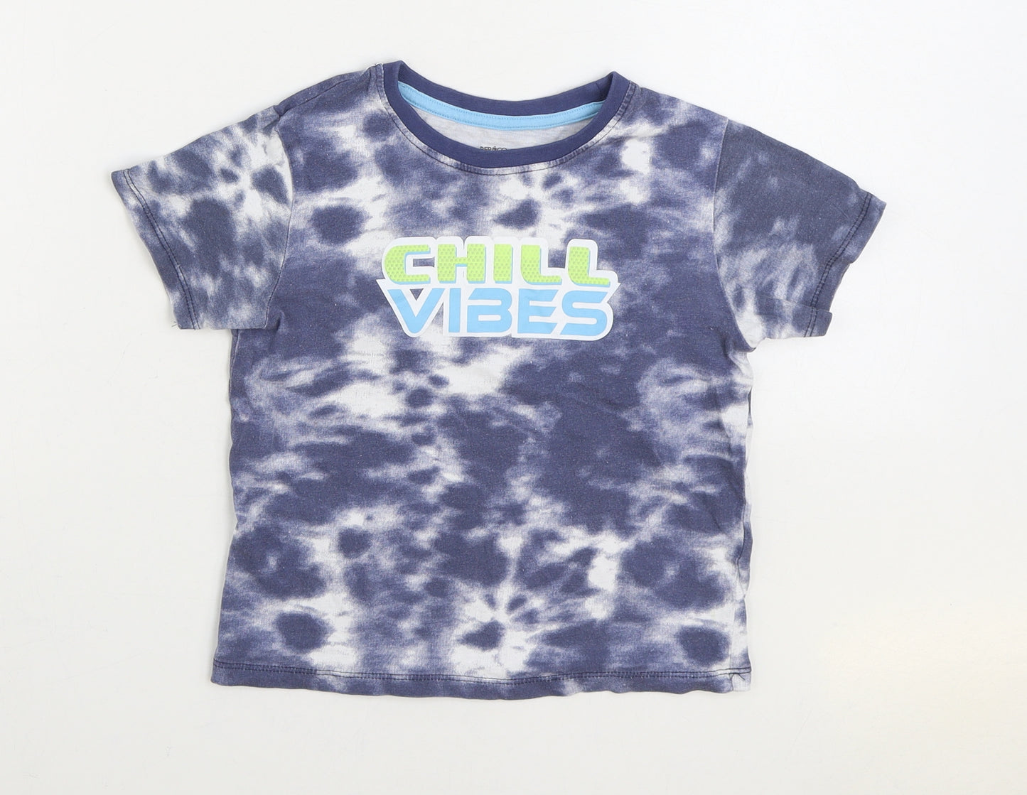 PEP&CO Boys Blue Geometric 100% Cotton Basic T-Shirt Size 4-5 Years Round Neck Pullover - Chill Vibes Tie Dye