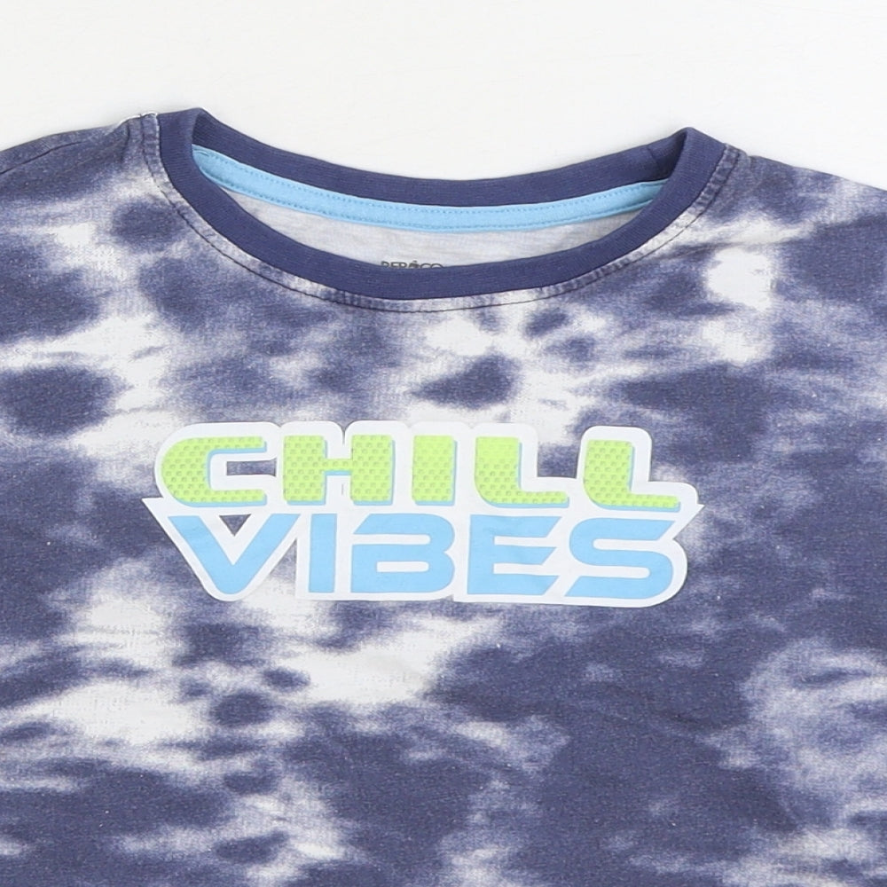 PEP&CO Boys Blue Geometric 100% Cotton Basic T-Shirt Size 4-5 Years Round Neck Pullover - Chill Vibes Tie Dye