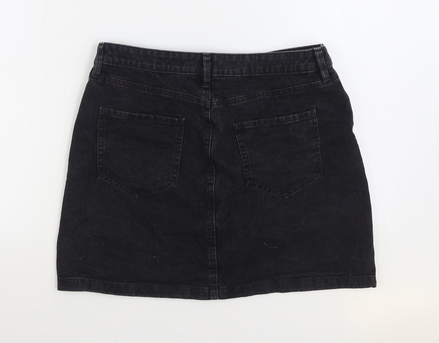 F&F Womens Black Cotton Mini Skirt Size 14 Zip