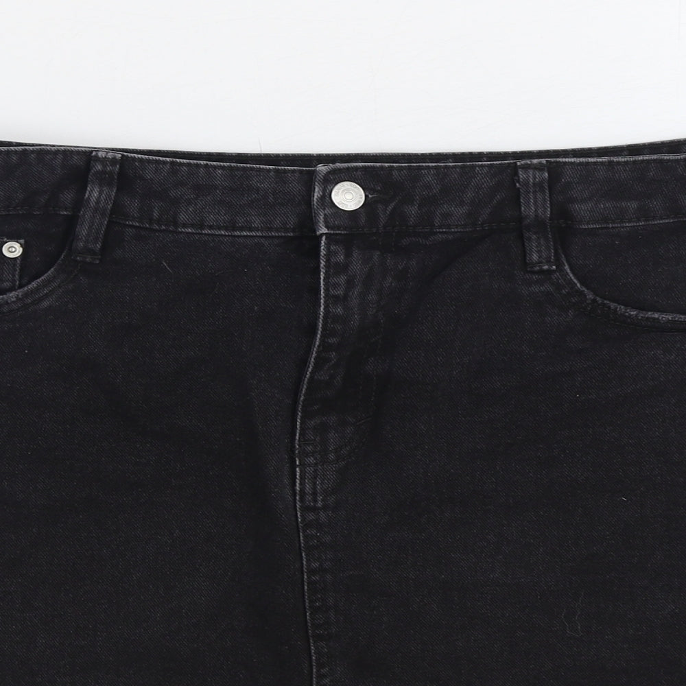 F&F Womens Black Cotton Mini Skirt Size 14 Zip