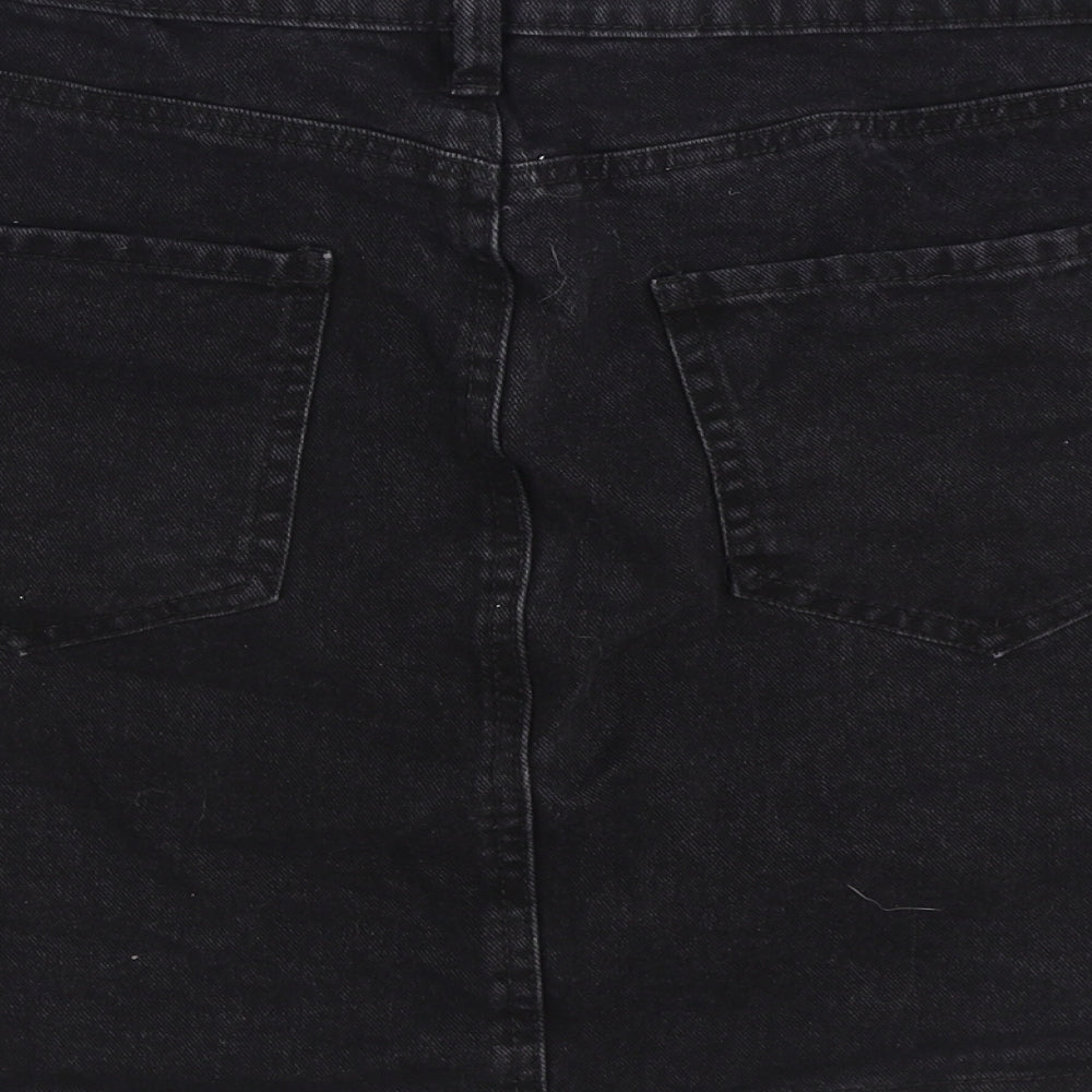 F&F Womens Black Cotton Mini Skirt Size 14 Zip