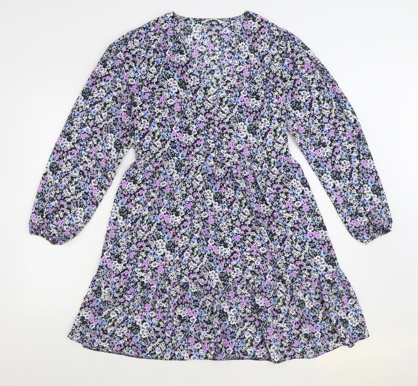 George Womens Multicoloured Floral Polyester A-Line Size 14 V-Neck Button