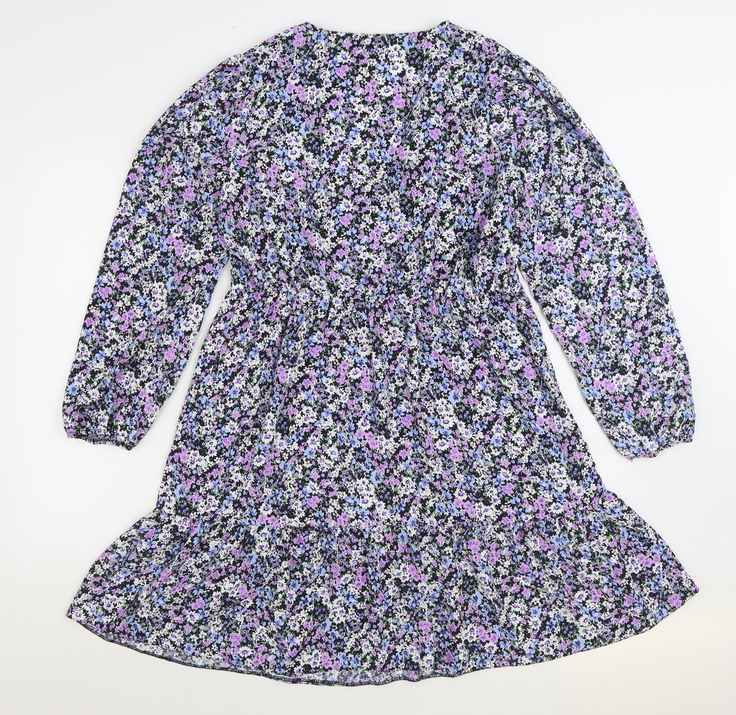 George Womens Multicoloured Floral Polyester A-Line Size 14 V-Neck Button