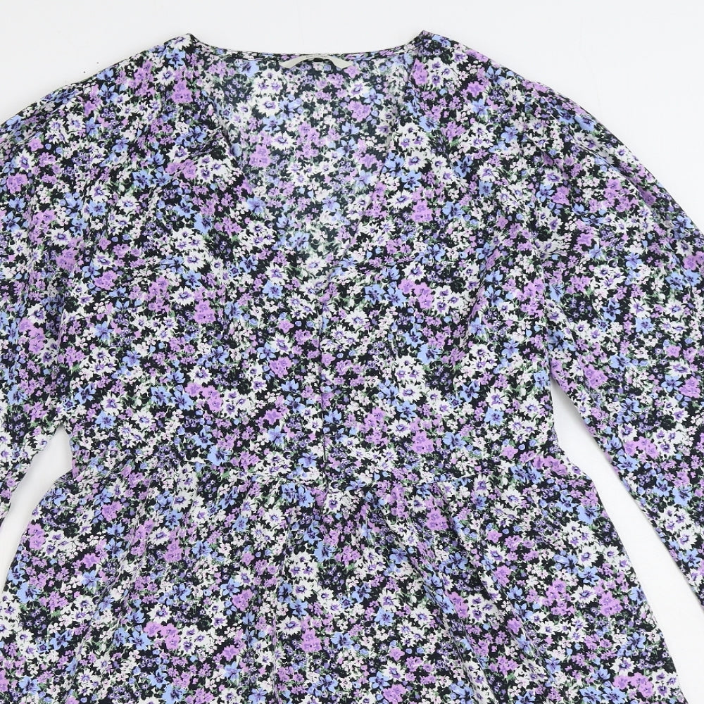 George Womens Multicoloured Floral Polyester A-Line Size 14 V-Neck Button