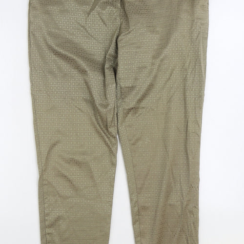 Yest Womens Green Geometric Polyester Trousers Size 16 L29 in Regular Zip