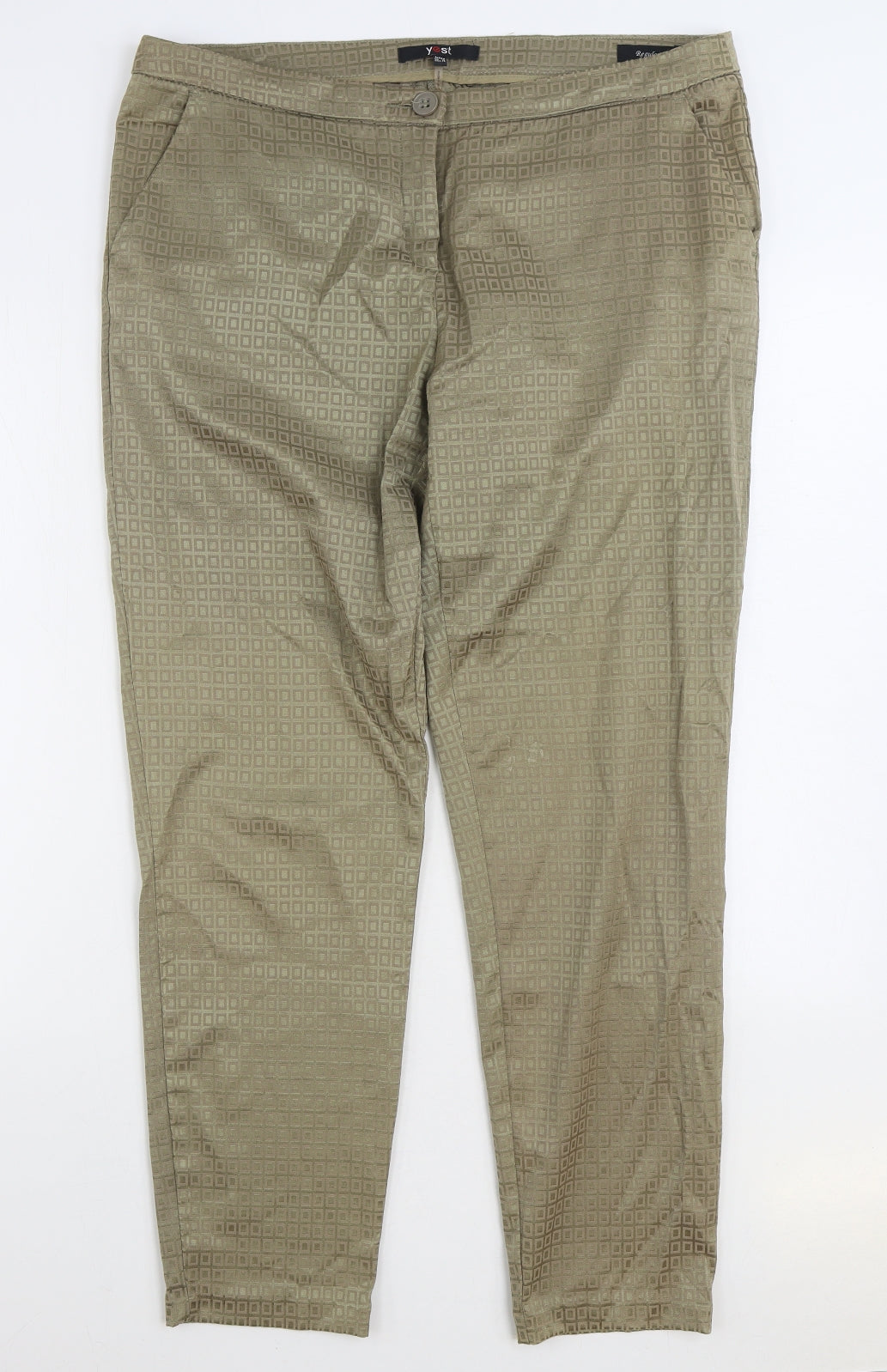 Yest Womens Green Geometric Polyester Trousers Size 16 L29 in Regular Zip