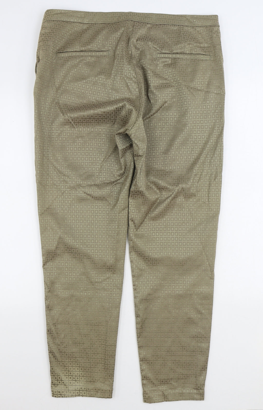 Yest Womens Green Geometric Polyester Trousers Size 16 L29 in Regular Zip