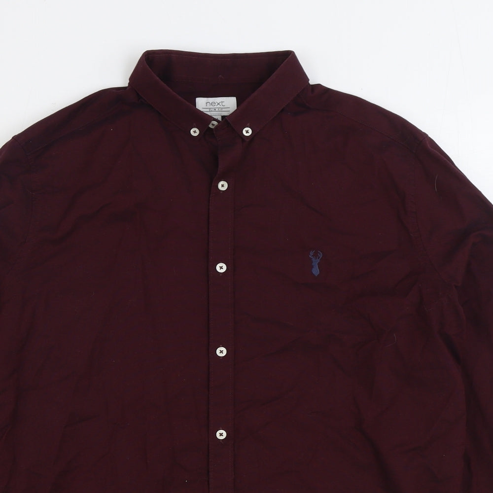 NEXT Mens Red Cotton Button-Up Size M Collared Button