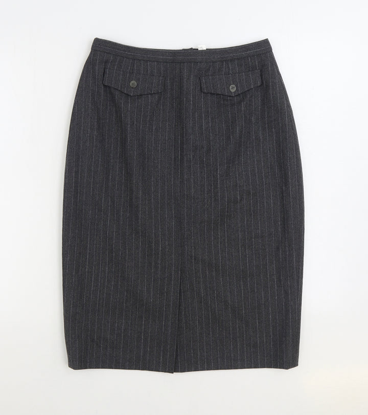 GARDEUR Womens Grey Striped Wool Straight & Pencil Skirt Size 12 Zip