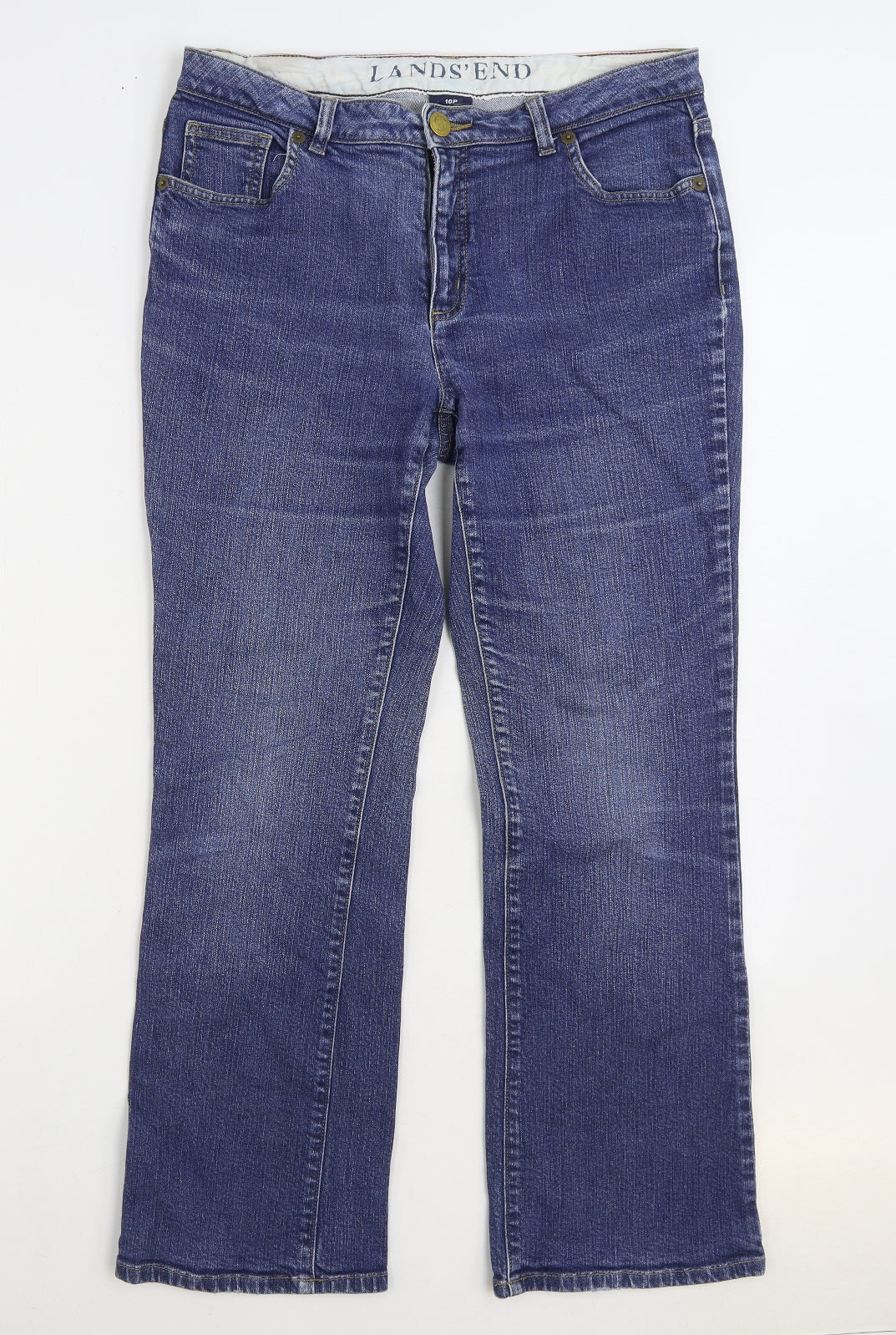 Lands' End Womens Blue Cotton Bootcut Jeans Size 10 L28 in Regular Zip