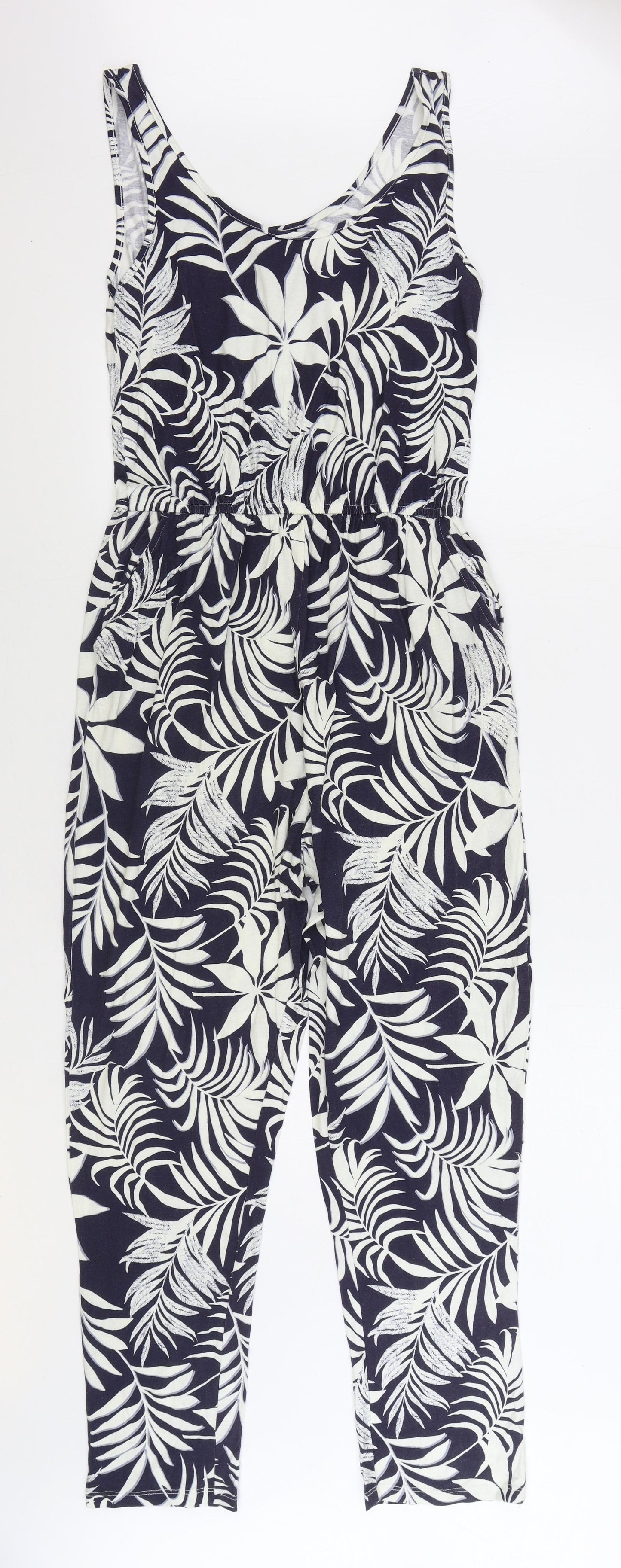 New Look Womens Blue Floral Cotton Jumpsuit One-Piece Size 14 Pullover