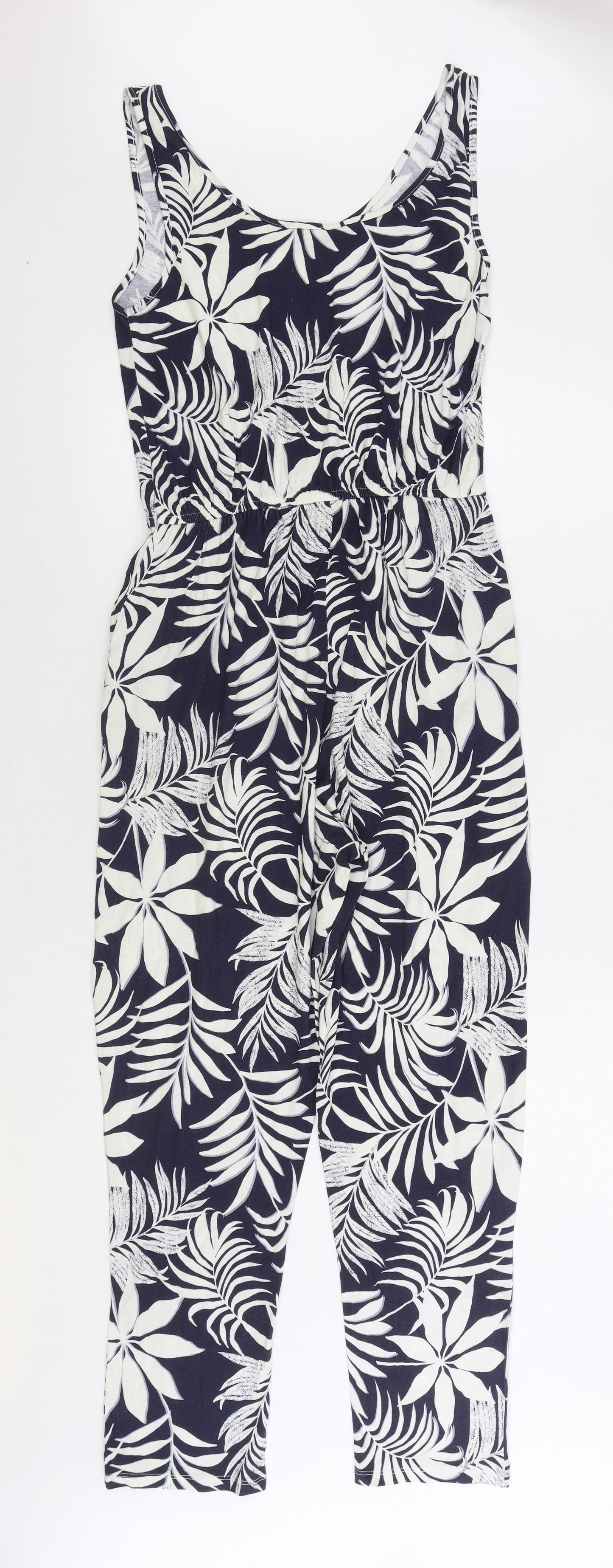 New Look Womens Blue Floral Cotton Jumpsuit One-Piece Size 14 Pullover