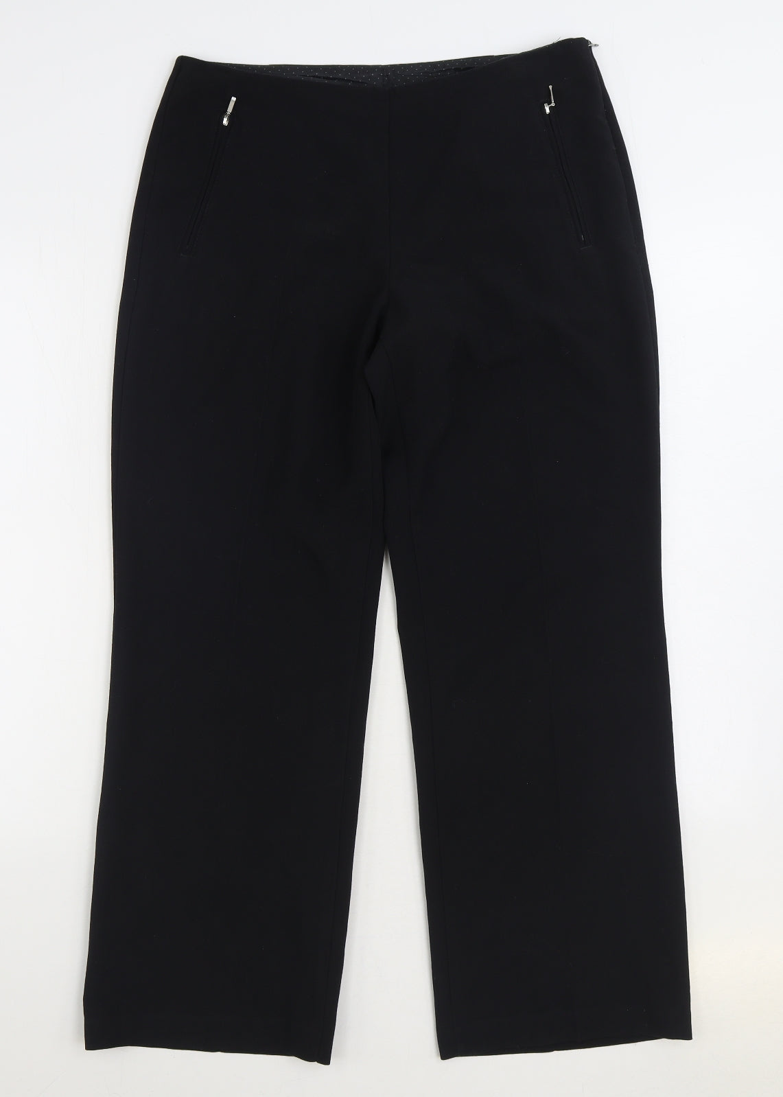 Marks and Spencer Womens Black Polyester Trousers Size 12 L28 in Regular Zip