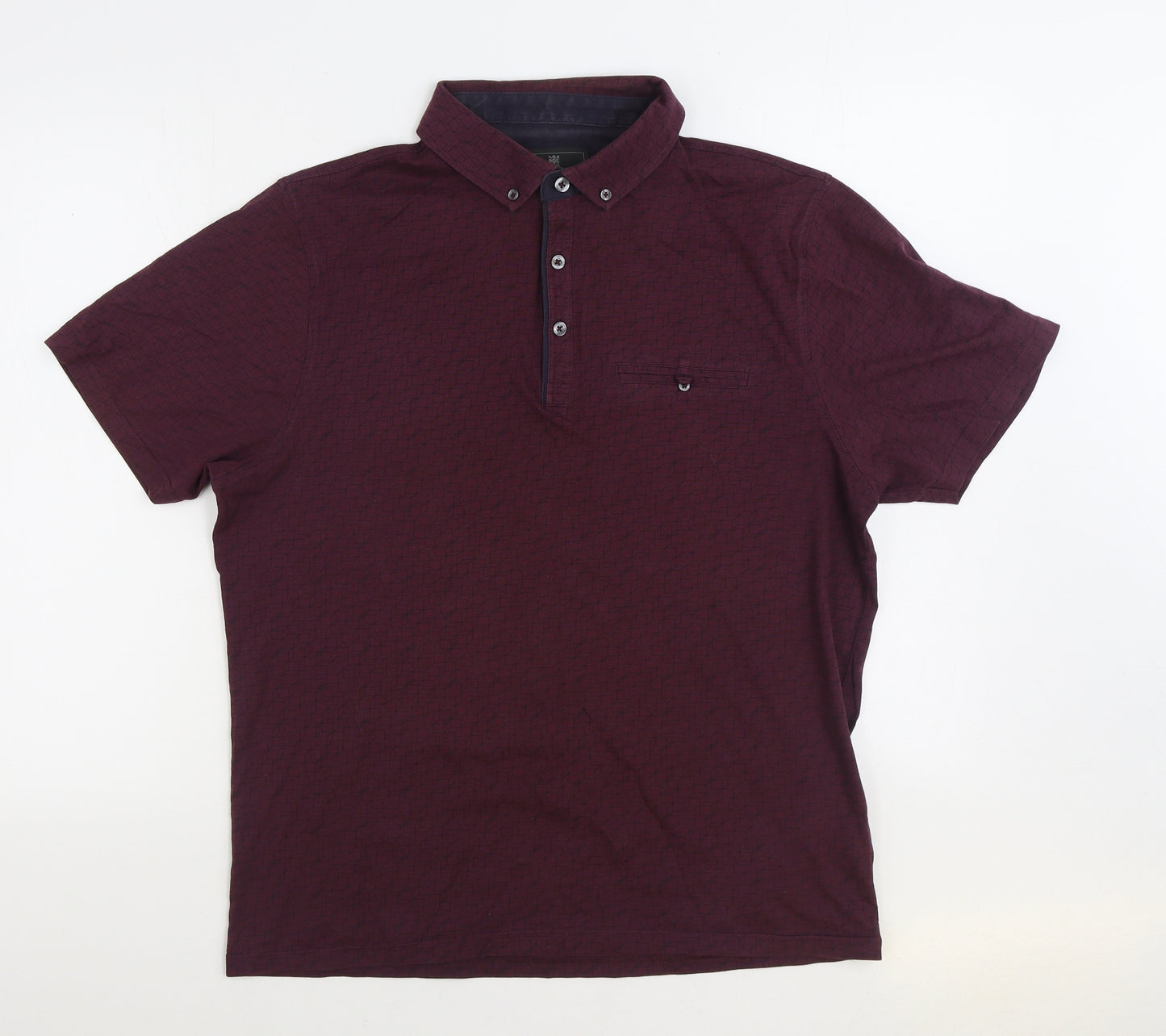 Marks and Spencer Mens Purple Geometric 100% Cotton Polo Size L Collared Pullover
