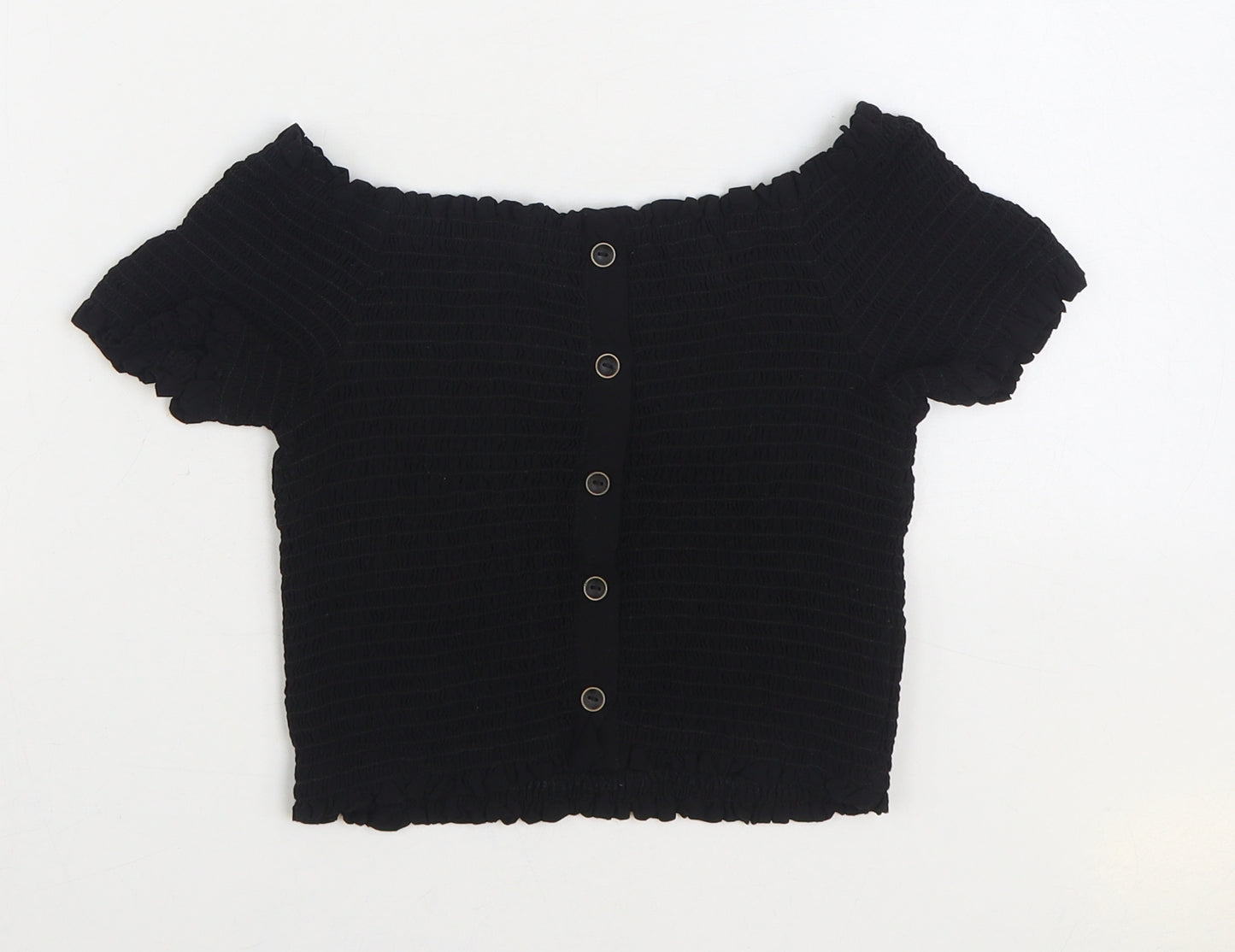 New Look Womens Black Viscose Basic Blouse Size 12 Off the Shoulder - Shirred