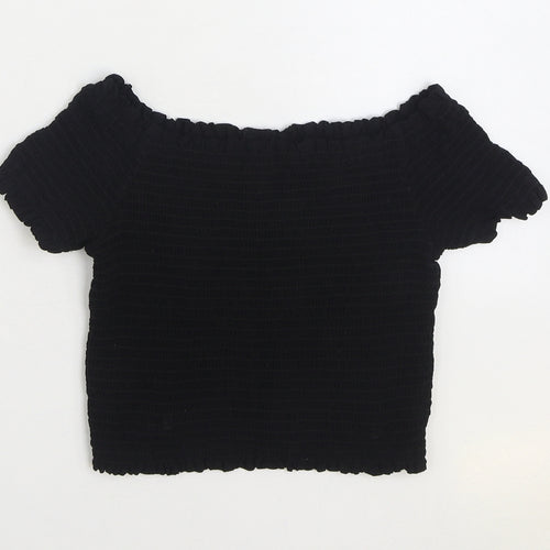 New Look Womens Black Viscose Basic Blouse Size 12 Off the Shoulder - Shirred