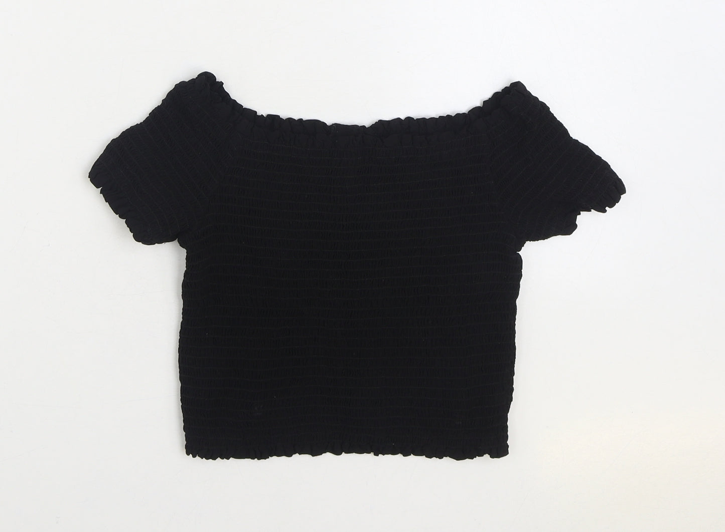 New Look Womens Black Viscose Basic Blouse Size 12 Off the Shoulder - Shirred