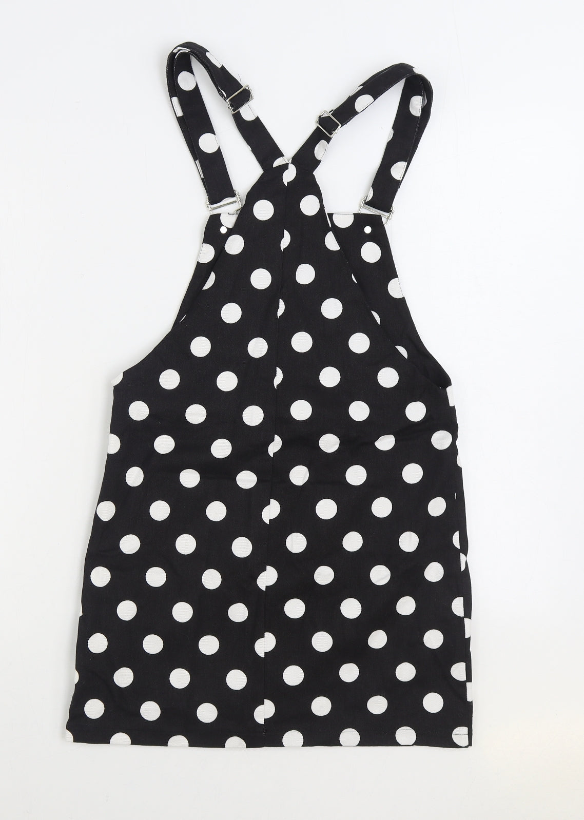 In the Style Womens Black Polka Dot Cotton Pinafore/Dungaree Dress Size 8 Square Neck Buckle