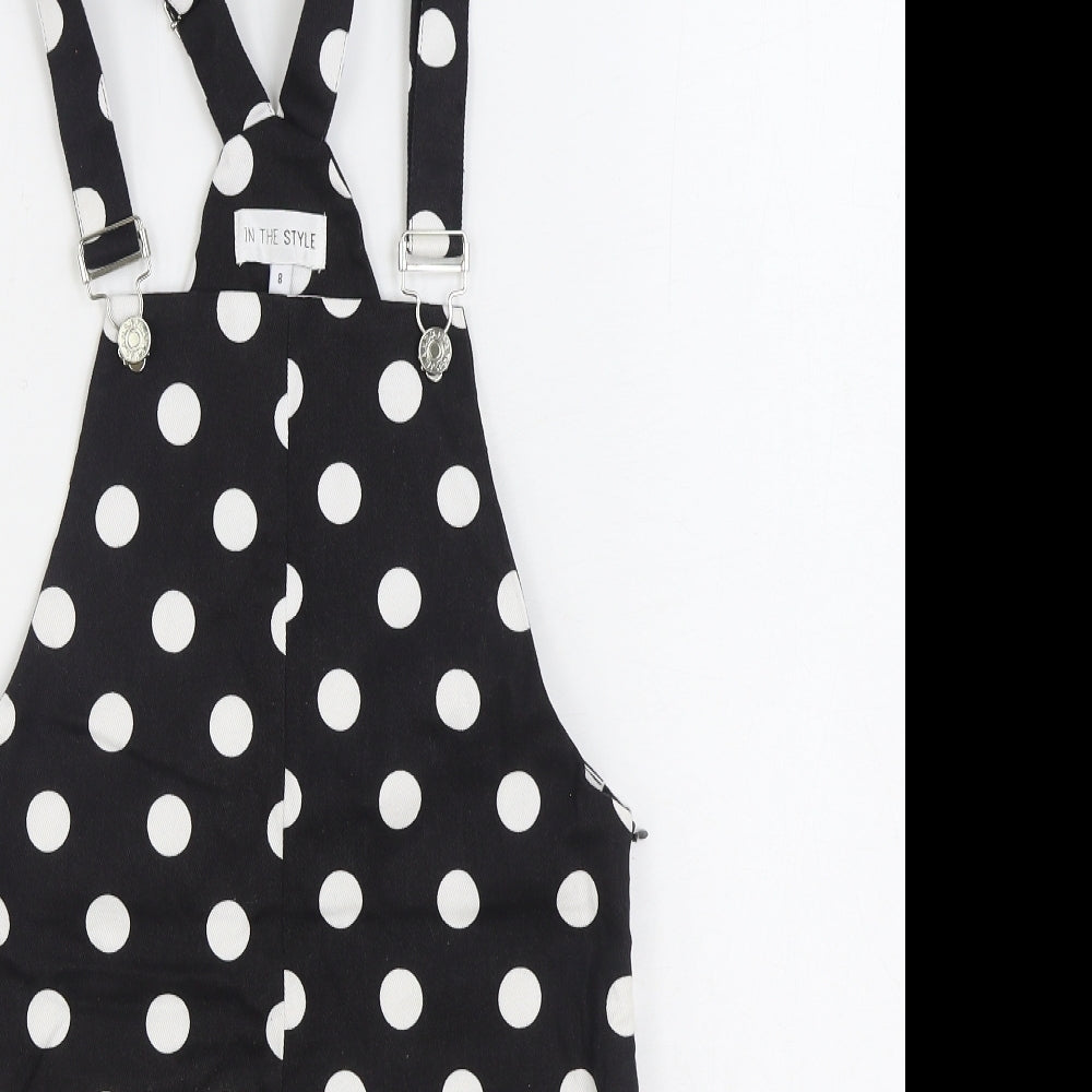 In the Style Womens Black Polka Dot Cotton Pinafore/Dungaree Dress Size 8 Square Neck Buckle