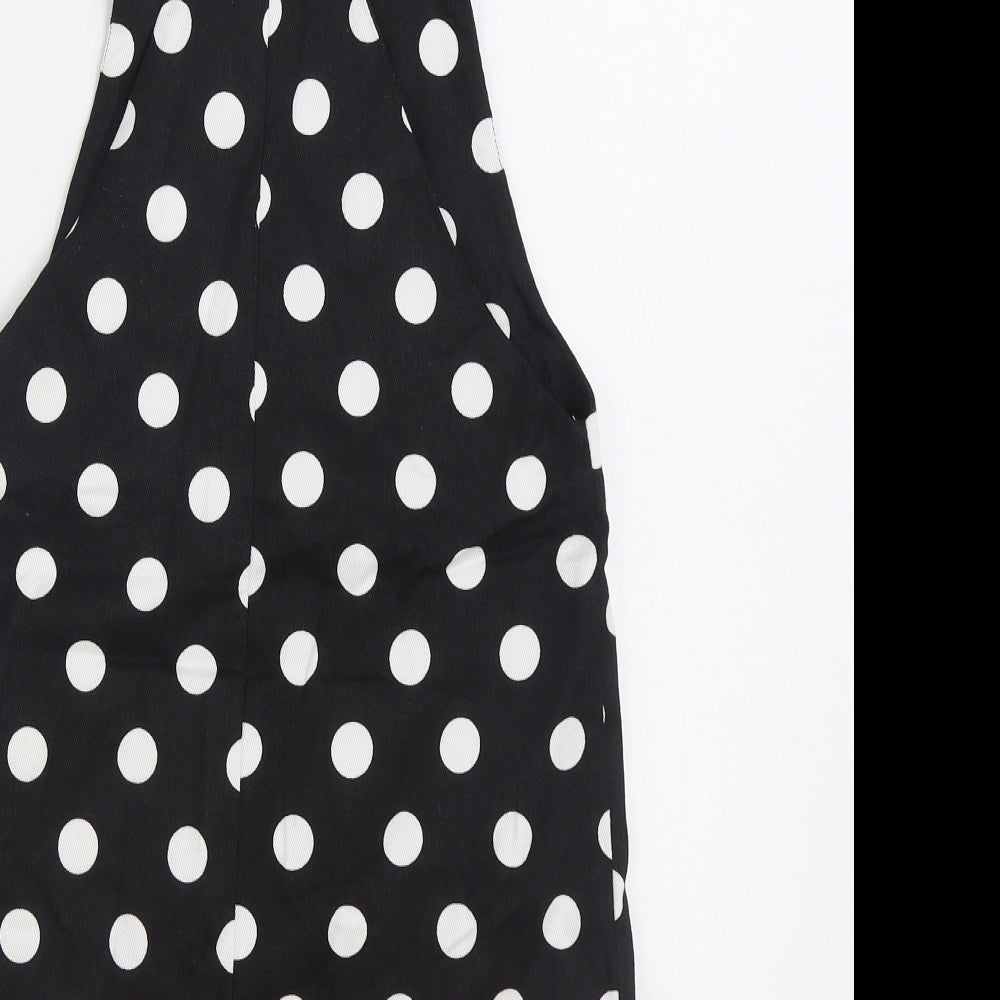 In the Style Womens Black Polka Dot Cotton Pinafore/Dungaree Dress Size 8 Square Neck Buckle