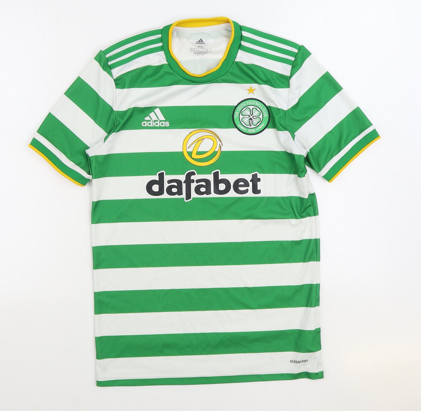 adidas Mens Green Striped Polyester Basic T-Shirt Size XS Round Neck Pullover - The Celtic Football Club