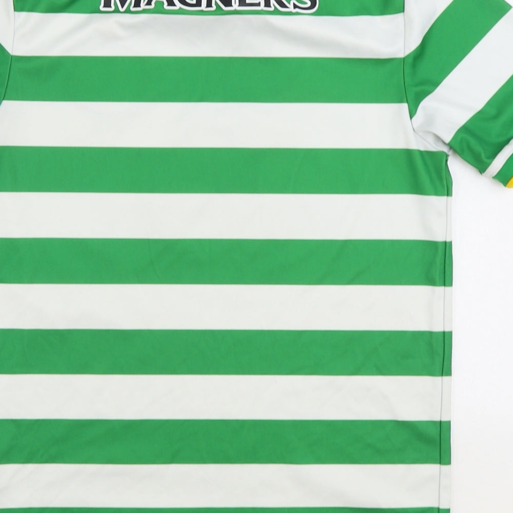 adidas Mens Green Striped Polyester Basic T-Shirt Size XS Round Neck Pullover - The Celtic Football Club