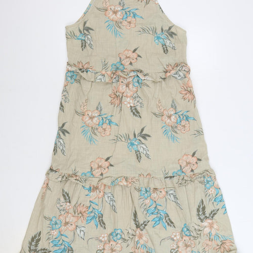 TU Womens Beige Floral 100% Cotton Trapeze & Swing Size 10 Square Neck Pullover