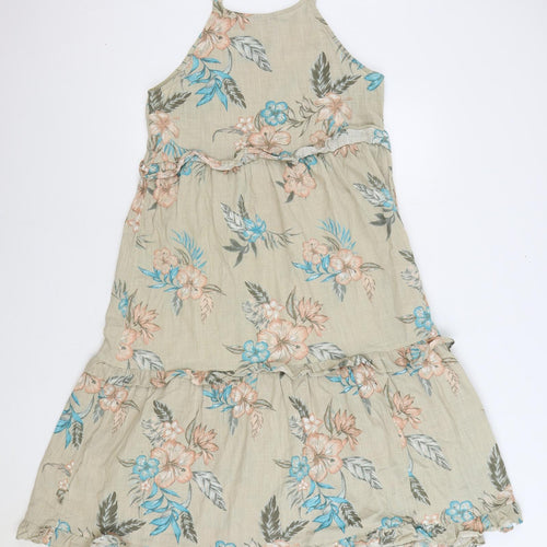 TU Womens Beige Floral 100% Cotton Trapeze & Swing Size 10 Square Neck Pullover