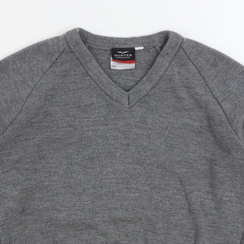 Hunter Mens Grey V-Neck Acrylic Pullover Jumper Size S