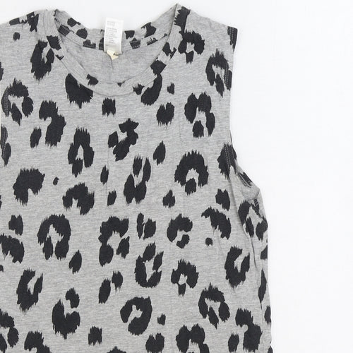 Clothing & Co Womens Grey Animal Print Cotton Basic Tank Size 10 Round Neck - Leopard Print