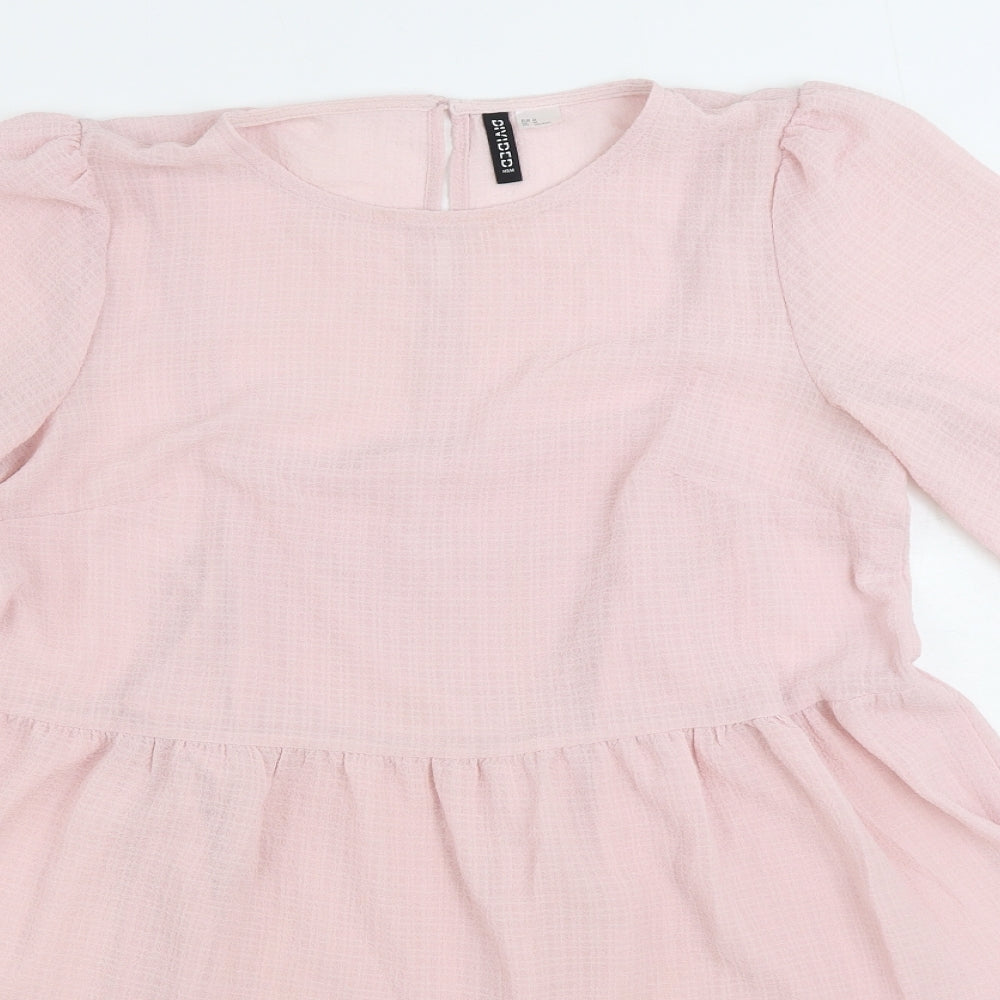 Divided by H&M Womens Pink Polyester A-Line Size M Round Neck Button
