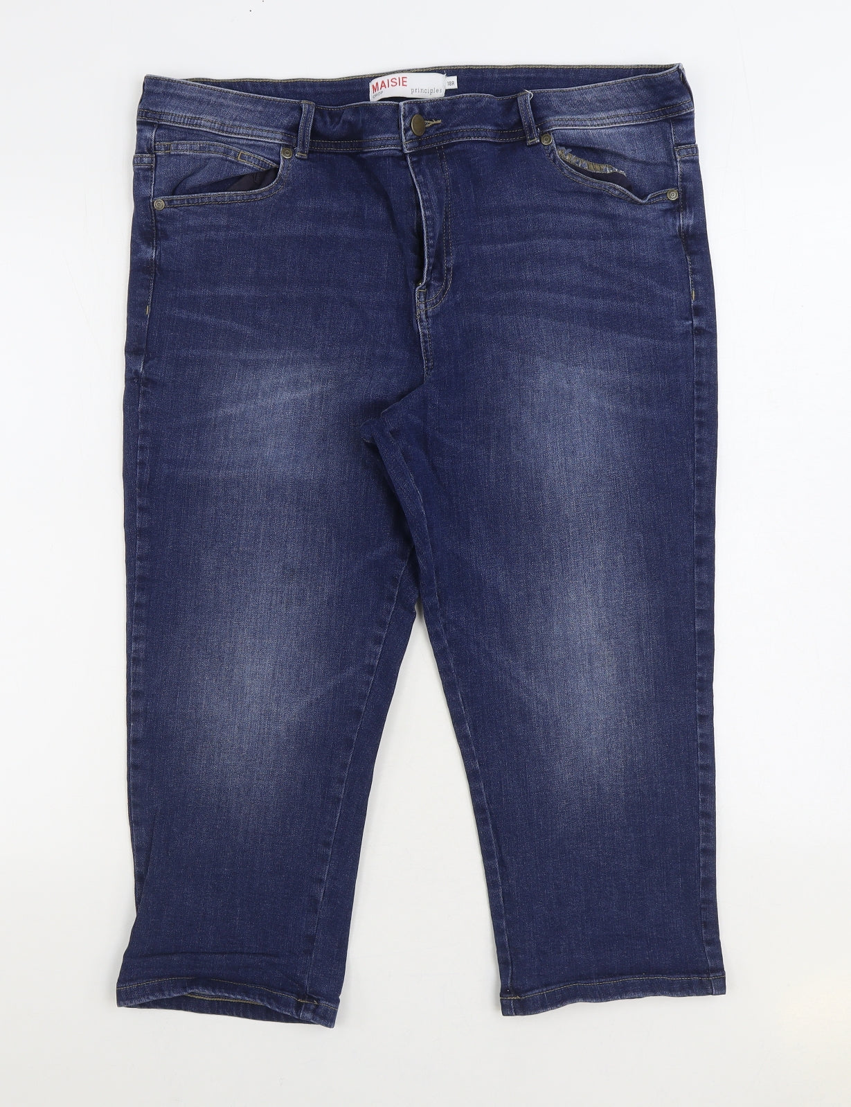 Principles Womens Blue Cotton Cropped Jeans Size 18 L29 in Regular Zip