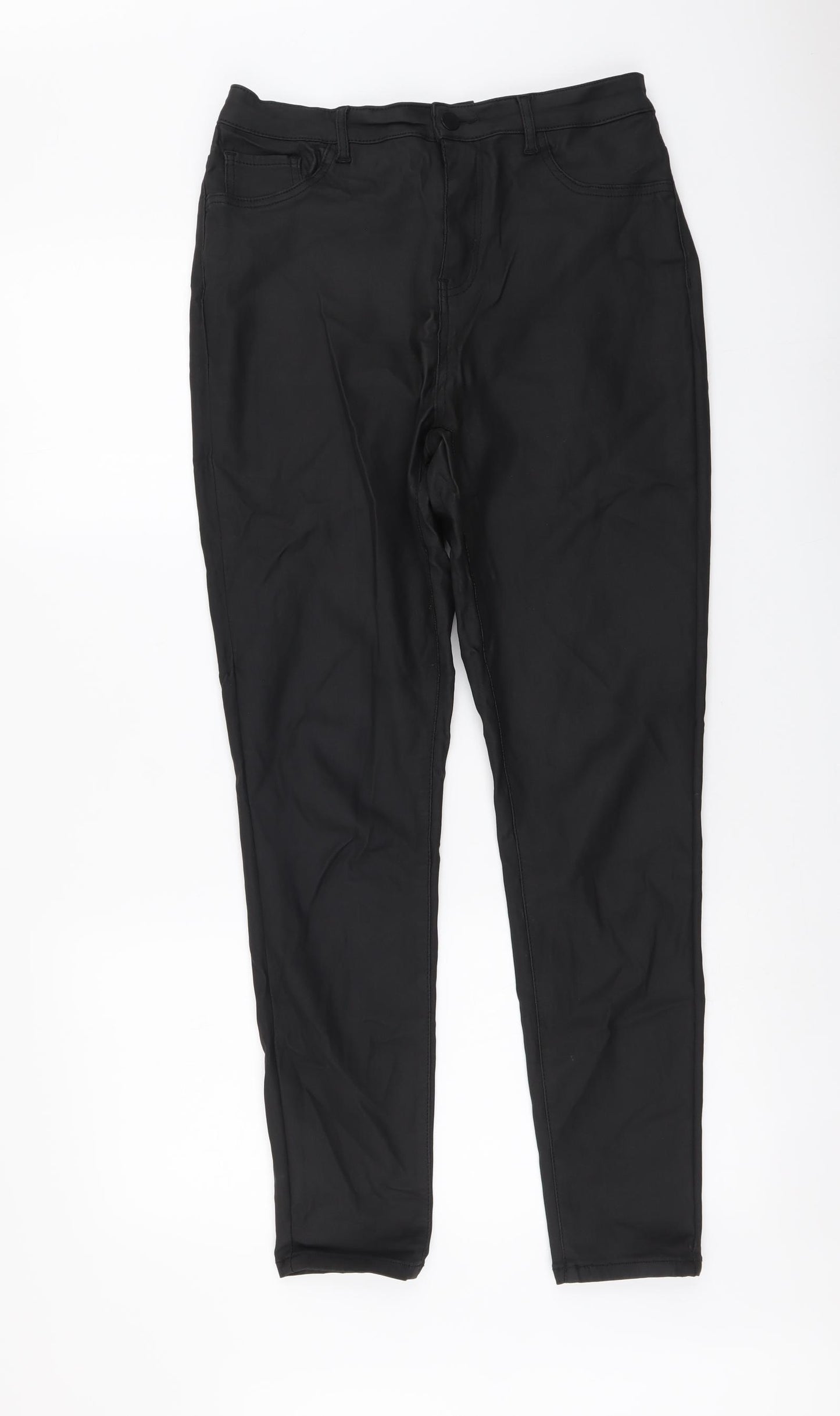 Gallery Womens Black Polyester Trousers Size 14 L28 in Regular Button