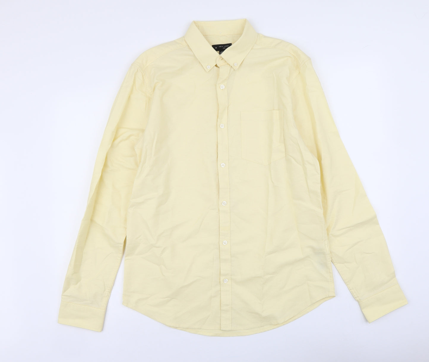 New Look Mens Yellow Cotton Button-Up Size M Collared Button