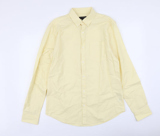 New Look Mens Yellow Cotton Button-Up Size M Collared Button