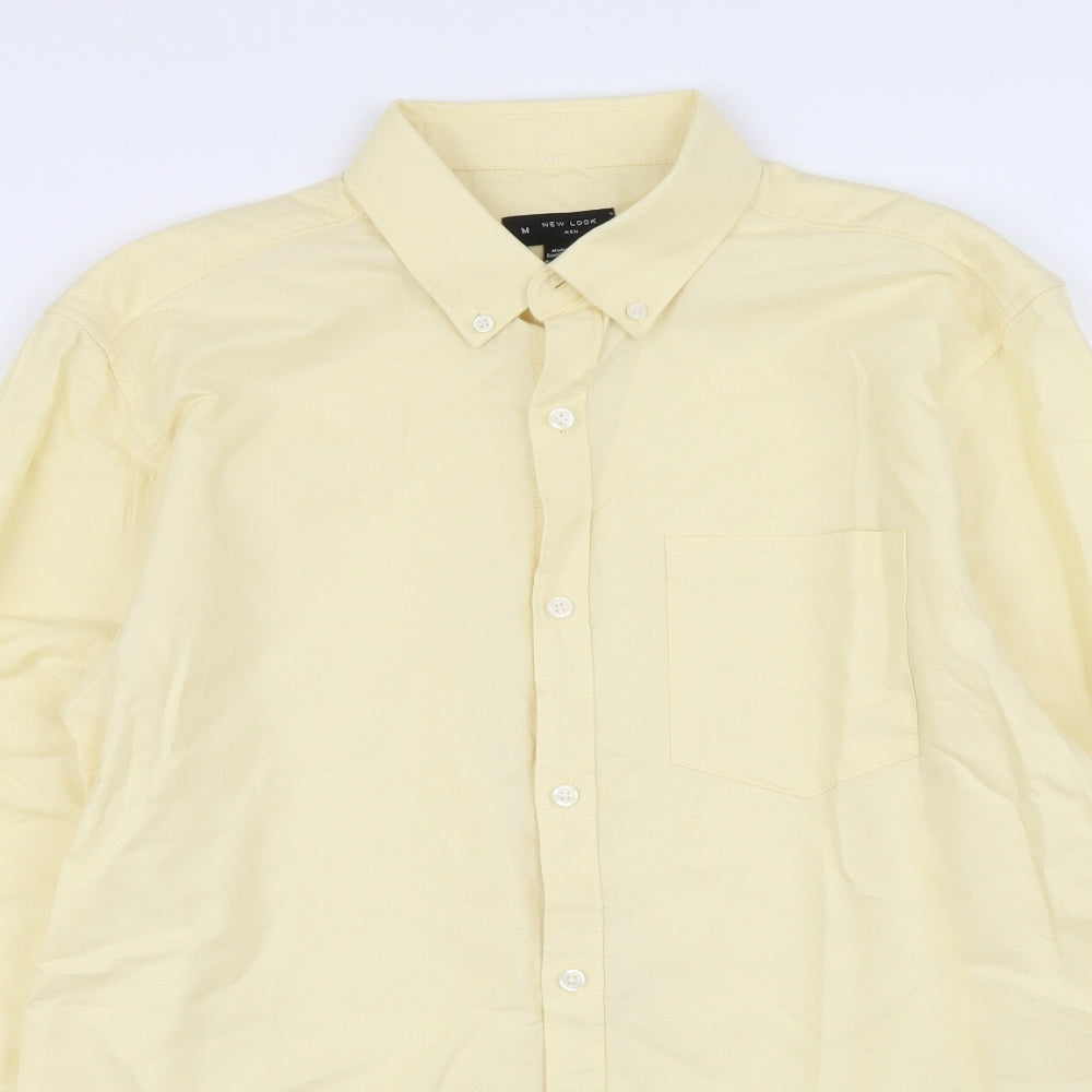 New Look Mens Yellow Cotton Button-Up Size M Collared Button