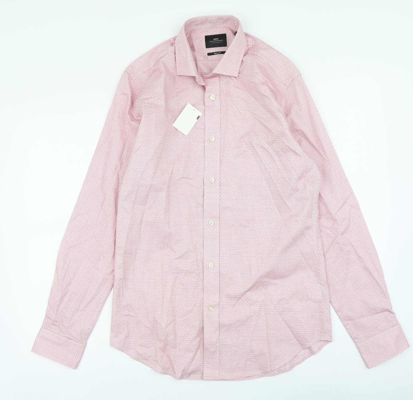 Moss Mens Pink Cotton Button-Up Size 15 Collared Button