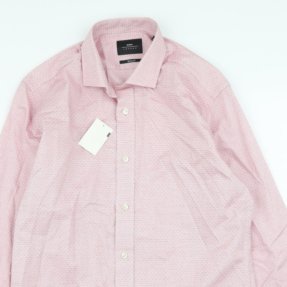 Moss Mens Pink Cotton Button-Up Size 15 Collared Button