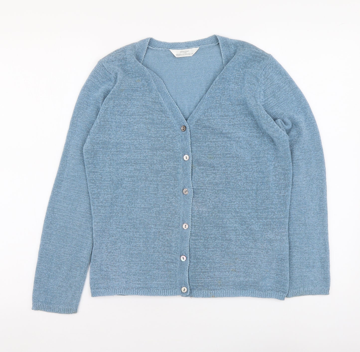 Marks and Spencer Womens Blue V-Neck Polyester Cardigan Jumper Size 12