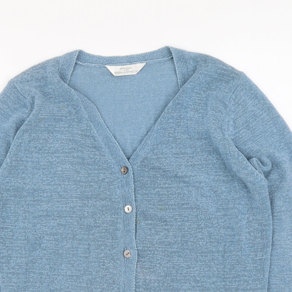 Marks and Spencer Womens Blue V-Neck Polyester Cardigan Jumper Size 12