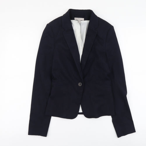 H&M Womens Blue Polyester Jacket Suit Jacket Size 4